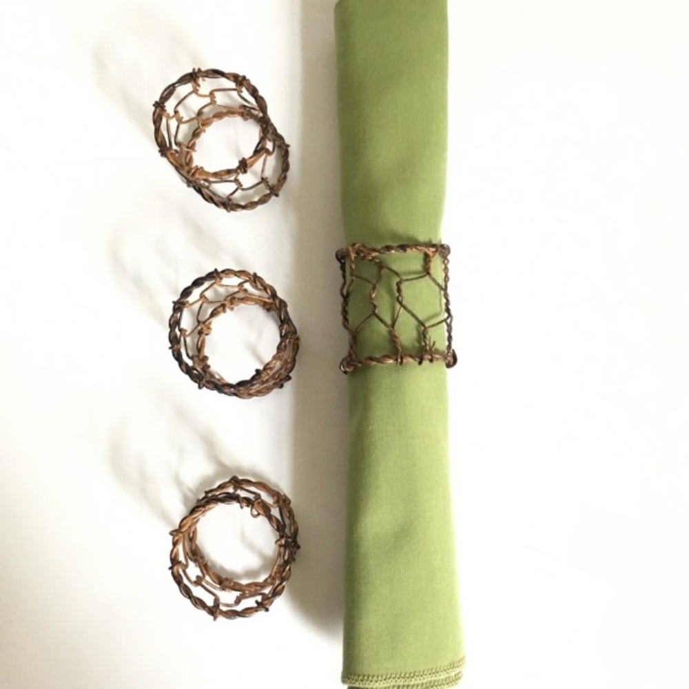 Pottery Barn 4 Napkin Holders, Farmhouse, Rustic, Minimalist, Natural